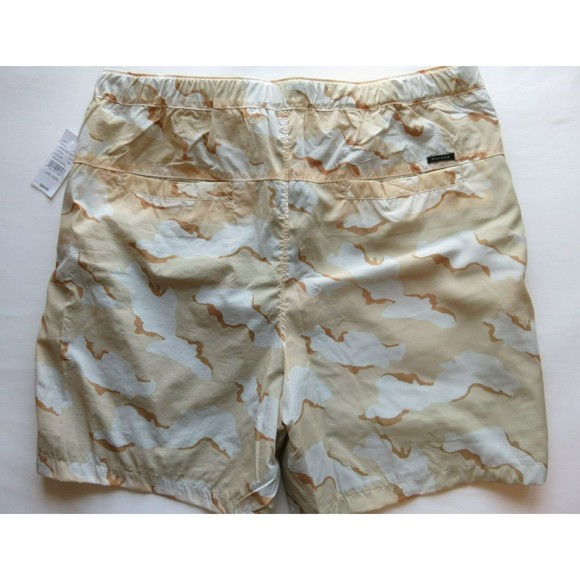 PacSun Camo Khaki Nylon Volley Shorts Size L Brown Belt Elastic Waist NWT $45 - Picture 5 of 5